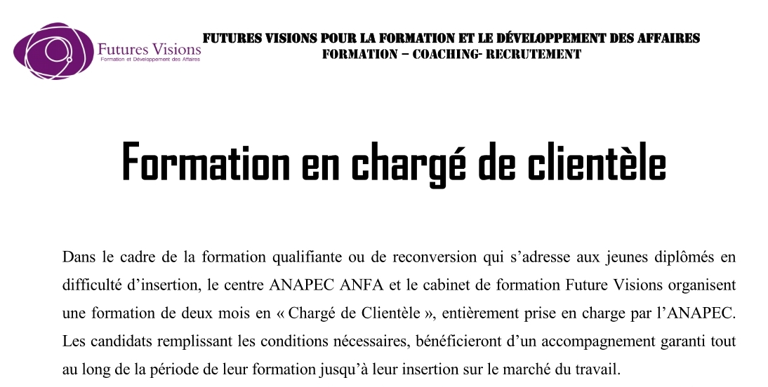 Futures Visions organise une Formation en Chargé de Clientèle 